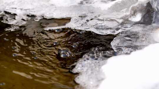 春暖花开冰雪融化滴水泉水空镜