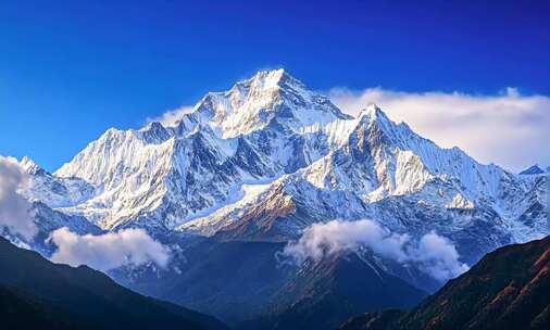 航拍雪山山峰自然风景旅行蓝天白云延时