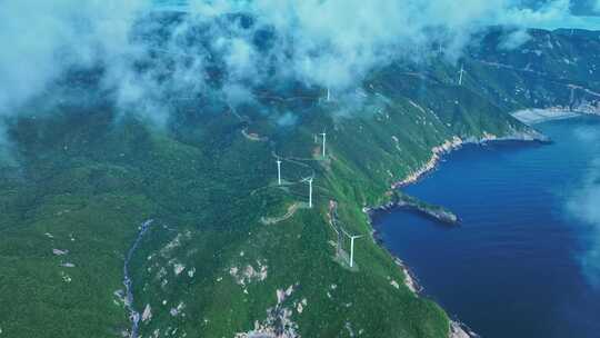 广东上川岛海岛风车山日出风力发电清洁能源