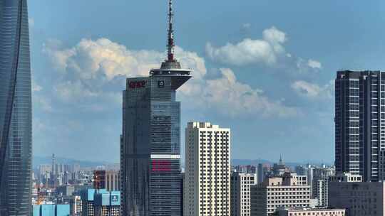 4K高清航拍沈阳彩电塔城市发展摩天大楼