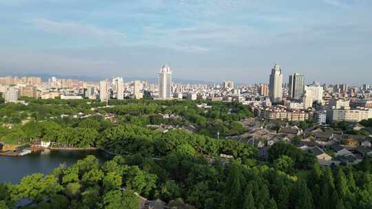 航拍浙江宁波天一阁月湖景区