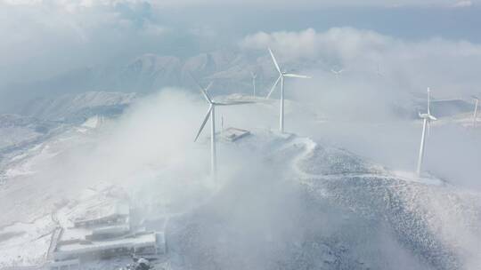 金华东阳东白山雪景风车云海航拍延时摄影