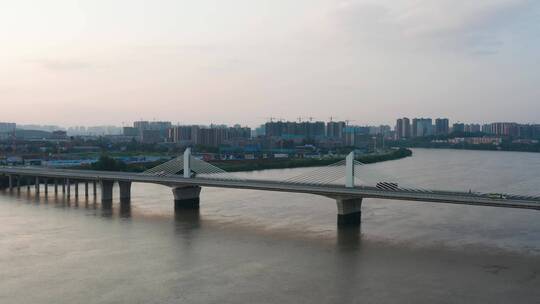 航拍永州的九疑大桥拉索桥梁黄昏美景4K