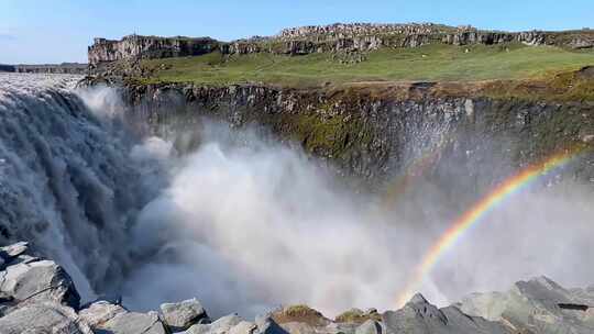 4k冰岛钻石圈dettifoss黛提瀑布与彩虹