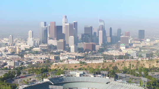 道奇体育场洛杉矶天际线摩天大楼景观城市现视频素材模板下载