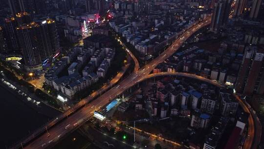 航拍城市交通衡州大道立交桥夜景