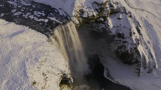 4K冰岛雪山雪地北极圈瀑布航拍
