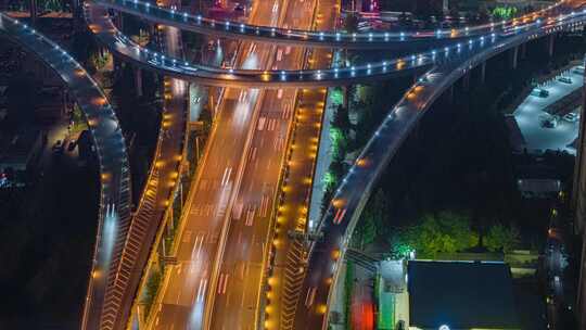 城市立交桥夜景航拍延时