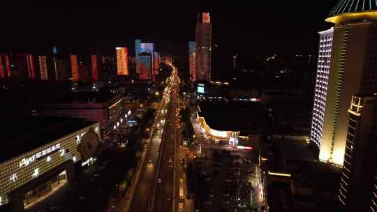 武汉武昌徐东大街灯光秀夜景航拍