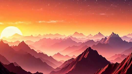 日落时分群山自然风光