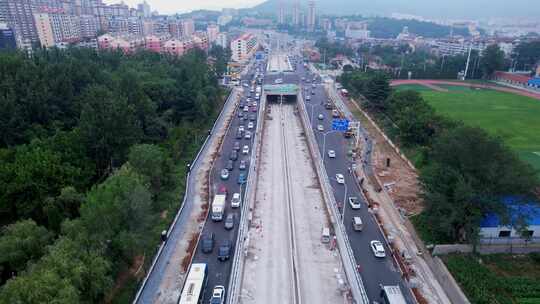 航拍烟台红旗中路与青年南路交叉口下沉立交