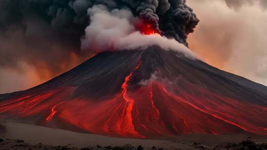 火山喷发熔岩流淌景象