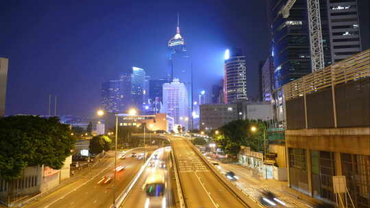 香港夜景街道交通延时拍摄