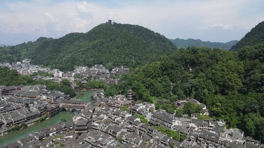 航拍湖南湘西凤凰古城著名旅游景点