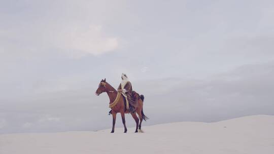 男人在沙漠骑马