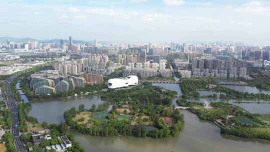 杭州滨江区白马湖建筑风景航拍