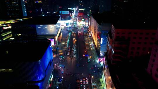 长沙黄兴步行街和长沙摩天轮多镜头航拍夜景