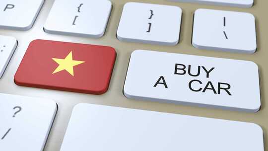 越南国家国旗和按钮与买车文字动画