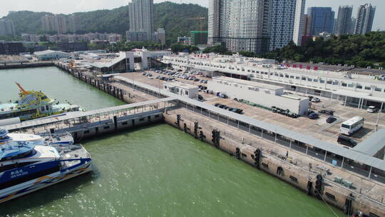 4k航拍珠海九州港客运停靠码头