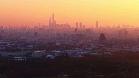 上海城市日落黄昏夕阳航拍