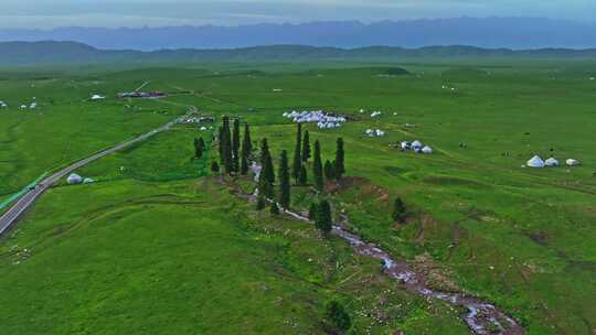 新疆那拉提草原游牧人家HDR航拍