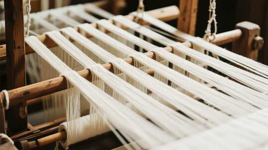 传统织布机纺织画面