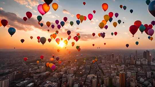 五颜六色气球飞向天空放飞梦想希望