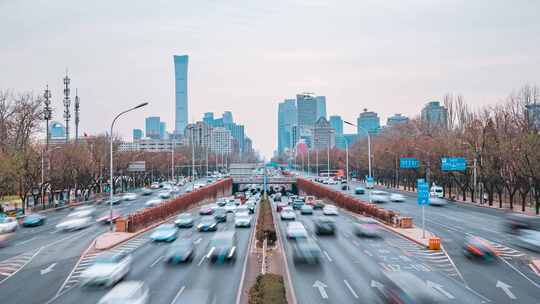 北京交通车流北京国贸日景