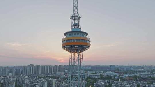 上海嘉定电视塔城市傍晚夕阳日落航拍