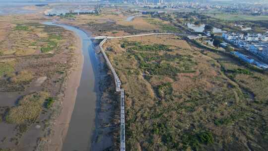 航拍福州闽江河口湿地公园视频素材模板下载