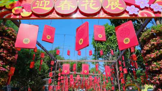 春节红包过年街头灯笼装饰节日气氛视频素材模板下载