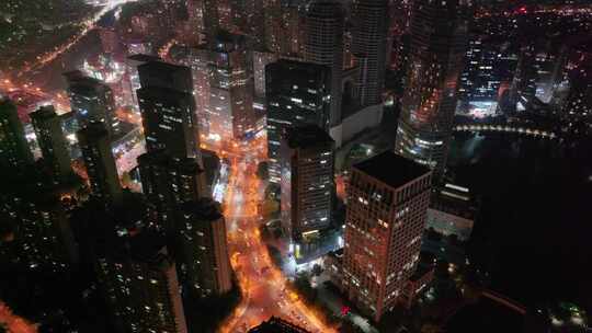 浙江绍兴世茂天际中心高楼大厦夜晚夜景航拍