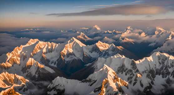 雪山云雾阳光山峰云海日出自然生态环境风景