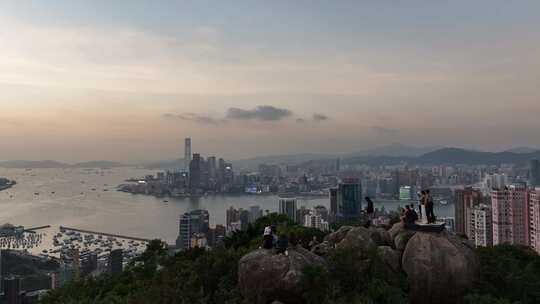 香港维多利亚傍晚航拍