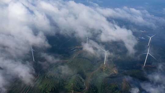 风力发电清洁能源自然风景航拍延时