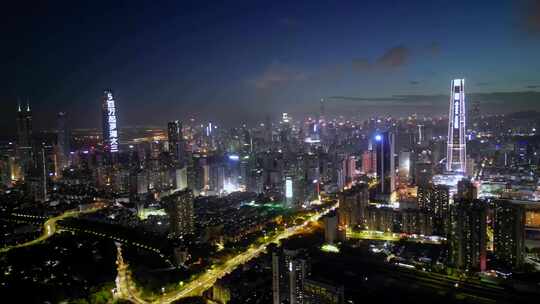 城市夜景航拍深圳都市景象