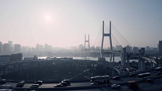 清晨南浦大桥航拍风光视频素材模板下载