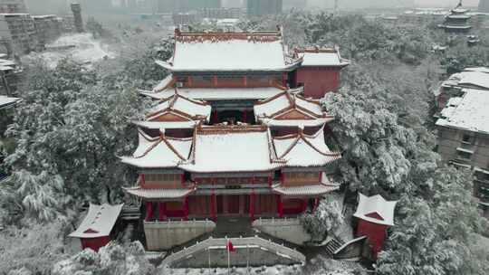 4k航拍衡阳市雁峰区回雁峰雪景