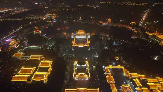 西安大唐芙蓉园夜景航拍