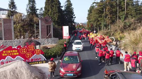 航拍乡村春节请林公民俗文化活动视频素材模板下载