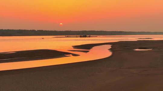 黄河落日自然风景航拍