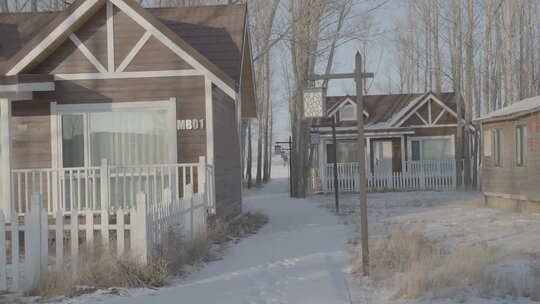 木屋冬季雪景外观视频素材模板下载