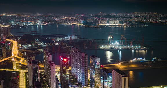 航拍大连极致内透夜景素材