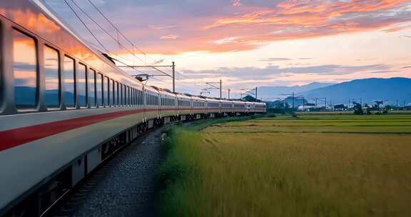 火车高铁行驶在田野里