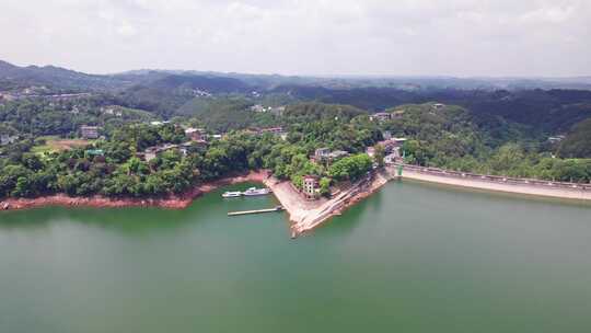 四川眉山市黑龙潭水库黑龙潭景区白昼航拍