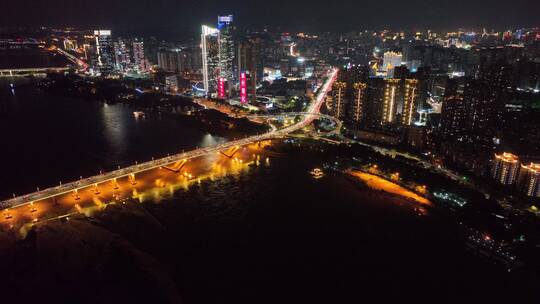 航拍福州闽江尤溪洲大桥道路江景