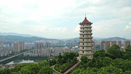 航拍宁德塔山公园城市风景