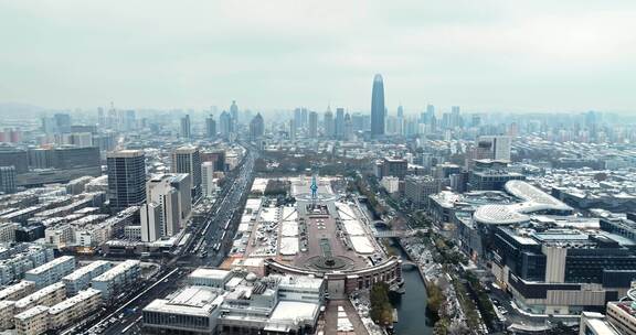 济南泉城广场雪景航拍