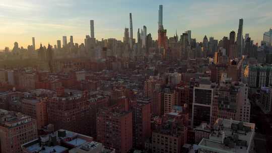 城市航拍纽约曼哈顿上西区摩天大楼河流街道
