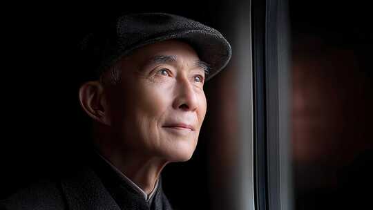 睿智长者沉思眺望远方